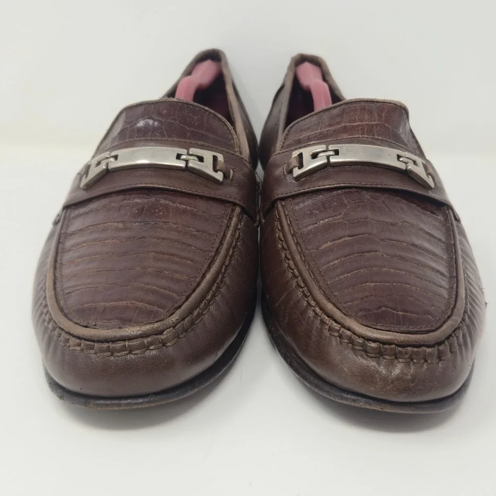 Bruno Magli Men's 11.5M Brown Genuine Alligator Bit Loafers Made in Italy